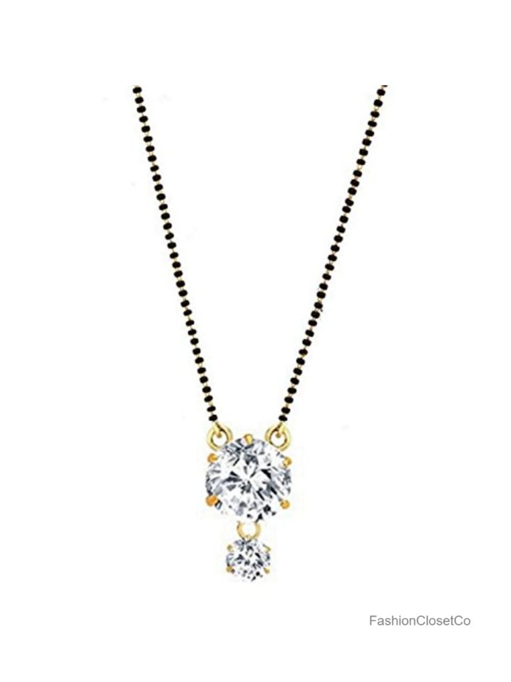 Indian Mangalsutra Pendant Necklace Black Bead Bridal CZ Alloy 16"